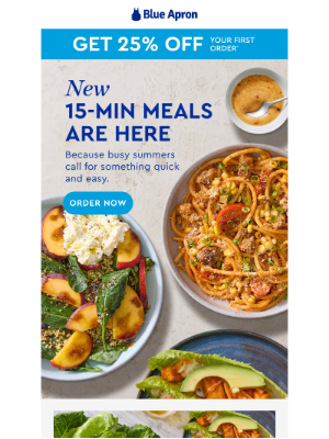 Blue Apron - 25% off NEW summer meals done in 15 mins.