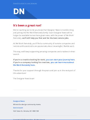 Designer News - It’s been a great run! 👾