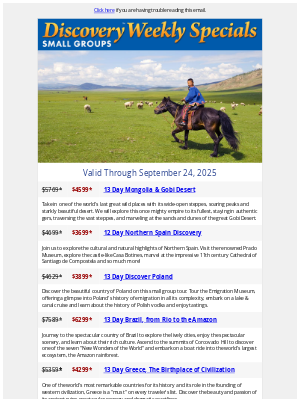 Gate 1 Travel - Weekly Specials | Discovery Small Groups