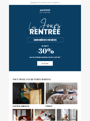 MaisonsduMonde (France) - Jusqu’à -30% : seulement jusqu’à demain !