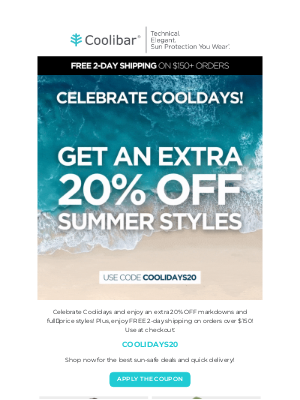 Coolibar - Celebrate Coolidays: Extra 20% OFF Markdowns!