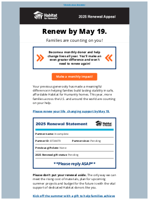 Habitat for Humanity - INSIDE: Your renewal statement is ready