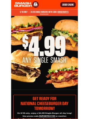 Smashburger - 📅 Mark Your Calendar: $4.99 Singles!
