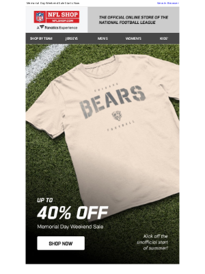 NFLshop - Up To 40% Off -- Enjoy A Long Weekend Of Savings!