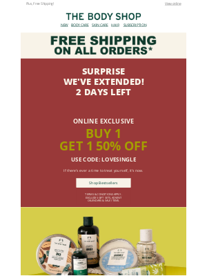 The Body Shop - Surprise! Sale Extended Buy 1 Get 1 50% Off