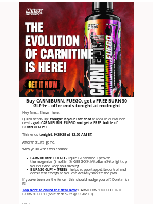 Nutrex Research - Last chance: FREE BURN30 GLP1+ ends at MIDNIGHT