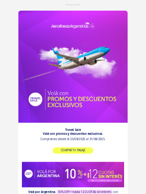 Aerolíneas Argentinas (Argentina) - ¡Llegó el Travel Sale!