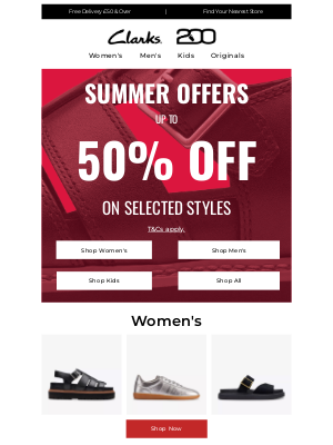 Clarks Shoes (United Kingdom) - Summer offers: Up to 50% selected styles