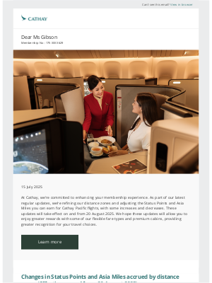 Cathay Pacific Airways - Upcoming changes to Status Points and Asia Miles earnings on flights