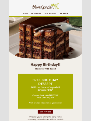 Olive Garden - Your eClub birthday surprise awaits 🎈🎂