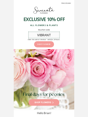 Serenata Flowers (United Kingdom) - 🌸Last call for peonies!