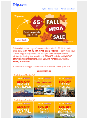 Trip Network - 🍁 Fall Mega Sale: 65% OFF Flights & 50% OFF Hotels!