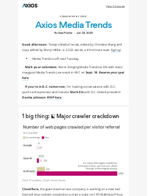 Axios - Axios Media Trends:  🔨 Crawler crackdown coming