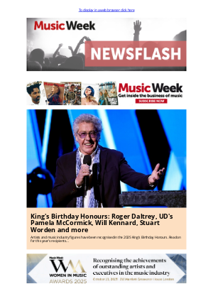 King's Birthday Honours: Roger Daltrey, UD's Pamela McCormick, Will Kennard, Stuart Worden and more