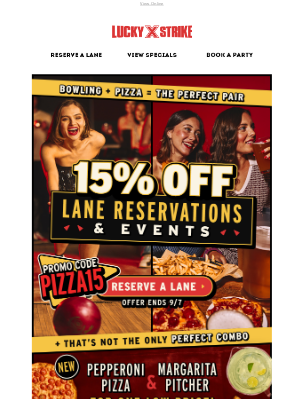 Bowlero - Weekend Plans Made Easy: 15% Off Lanes + Check Out Our Pizza & Pitcher Combo! ✅