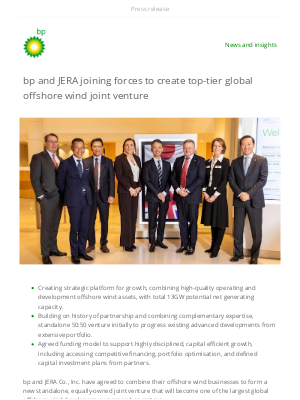 BP - bp and JERA joining forces to create top-tier global offshore wind joint venture