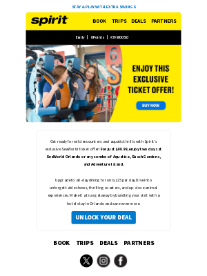 Spirit Airlines - 2 days at SeaWorld – only $99.99!