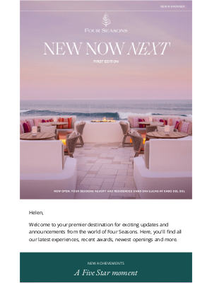 Four Seasons Hotels and Resorts - Helen, tap into your first edition of New Now Next