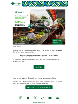 SAUDIA (Saudi Arabia) - Fly to Asia with Up to 40% Off! ✈️