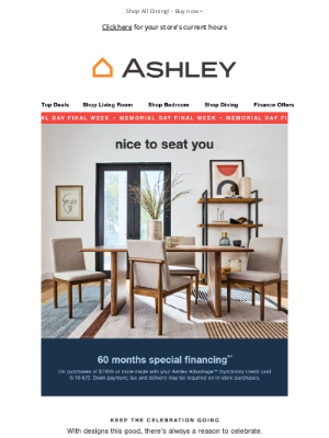 Ashley Furniture HomeStore - Final Weekend For Memorial Day Sale: Take Action Now!