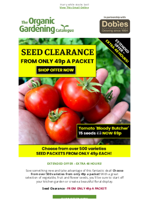 SEED CLEARANCE - from only 49p a packet! EXTRA 48 HOURS!