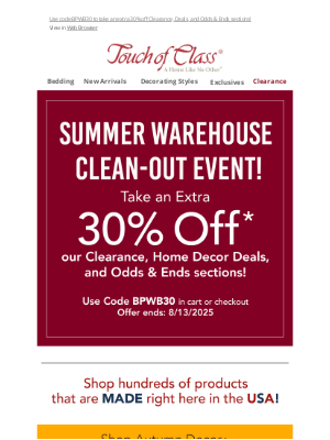 Touch of Class - Last Call for 30% Savings