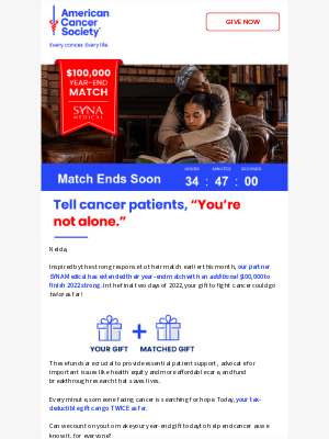 American Cancer Society - Match Funds Added! Your gift could do twice the good