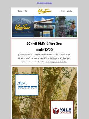 WesSpur Tree Equipment - Save 20% on DMM + Yale