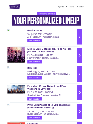 StubHub - Your event lineup