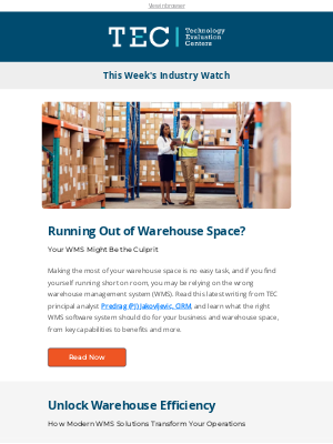 Technology Evaluation Centers - Running Out of Warehouse Space? Fix It with the Right WMS