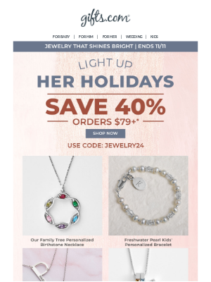 gifts - Save 40% on Custom Jewelry.