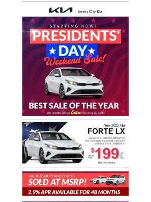 Kia Motors America - New Cars Being Sold At MSRP For Our Presidents Day Weekend Sale!
