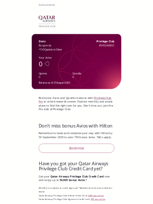 Qatar Airways - Doris, your monthly statement has arrived