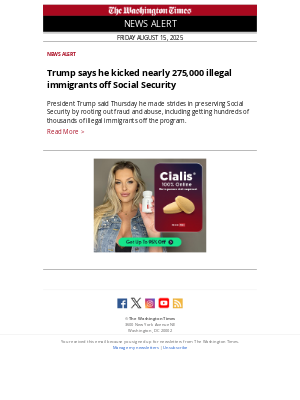 Washington Times - NEWS ALERT: Trump says he kicked nearly 275,000 illegal immigrants off Social Security
