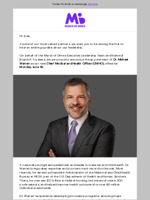 March of Dimes - March of Dimes appoints Chief Medical and Health Officer