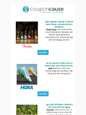 Coupon Cause - Savings Expiring Soon! ⏳ | 20% Off at Fender Shop | 25% Off at KitchenAid | 10% Off at The Frye Company