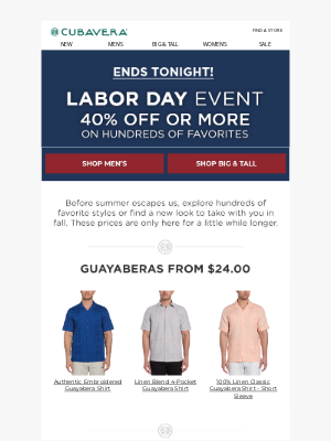 Cubavera - The Labor Day Event Ends Tonight!