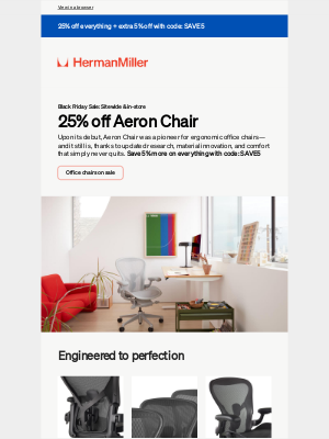 Herman Miller - Aeron Chair: 25% off + 5% extra