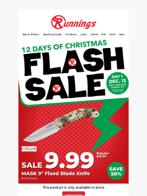 Runnings Stores - 12 Days of Christmas Flash Sale!