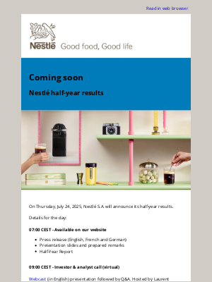Nestle - Coming soon: Nestlé half-year results