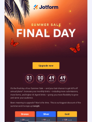 JotForm - Today’s the last day to save 60% on Jotform this summer ☀️