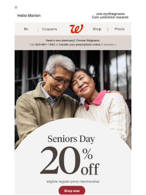 Walgreens - The Golden Age of Savings is 55+! Seniors Day is here.