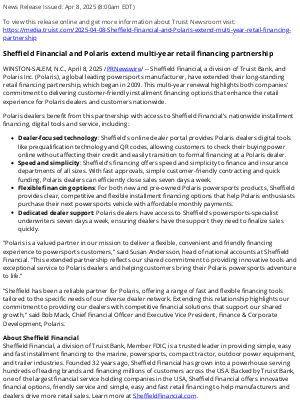 Truist Financial - Sheffield Financial and Polaris extend multi-year retail financing partnership
