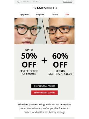 FramesDirect - Choose bold or neutral frames and save big!