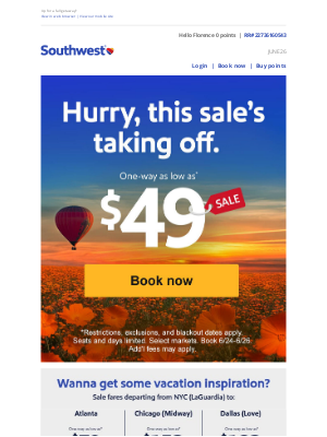 Southwest Airlines - $49 sale ends TODAY. Book before it gets away.