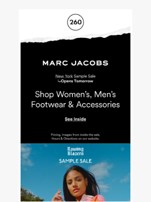 260 Sample Sale - NYC 💥 Opens Tomorrow → Marc Jacobs, Rowing Blazers, NEST + Hunter & First Aid Beauty
