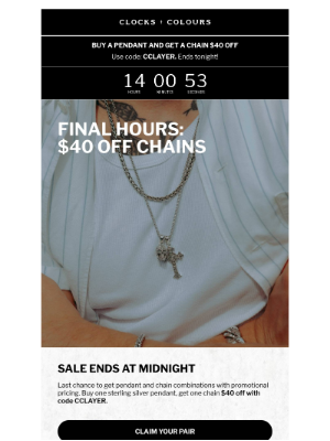 Clocks and Colours - Final Hours: $40 Off Chains With Pendant