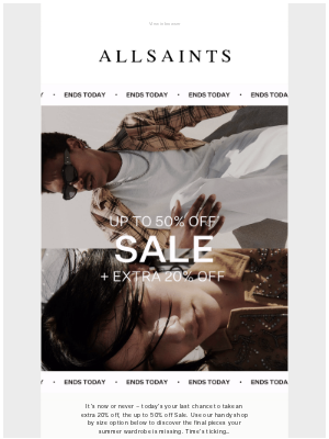 ALLSAINTS (United Kingdom) - Ends Today: Extra 20% Off SALE