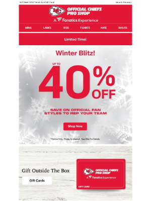 Kansas City Chiefs - Winter Blitz: Up To 40% Off Chiefs Styles