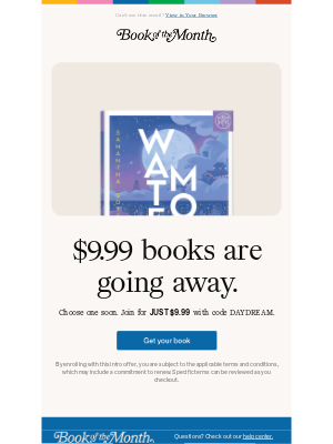Book of the Month - $9.99 books are leaving.
